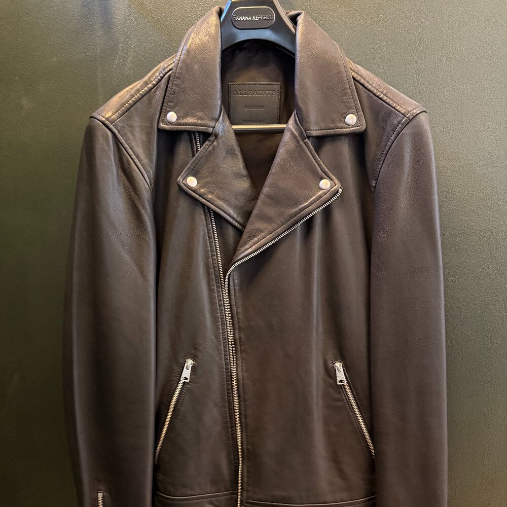 AllSaints Black Tyson Leather Biker Jacket – Medium